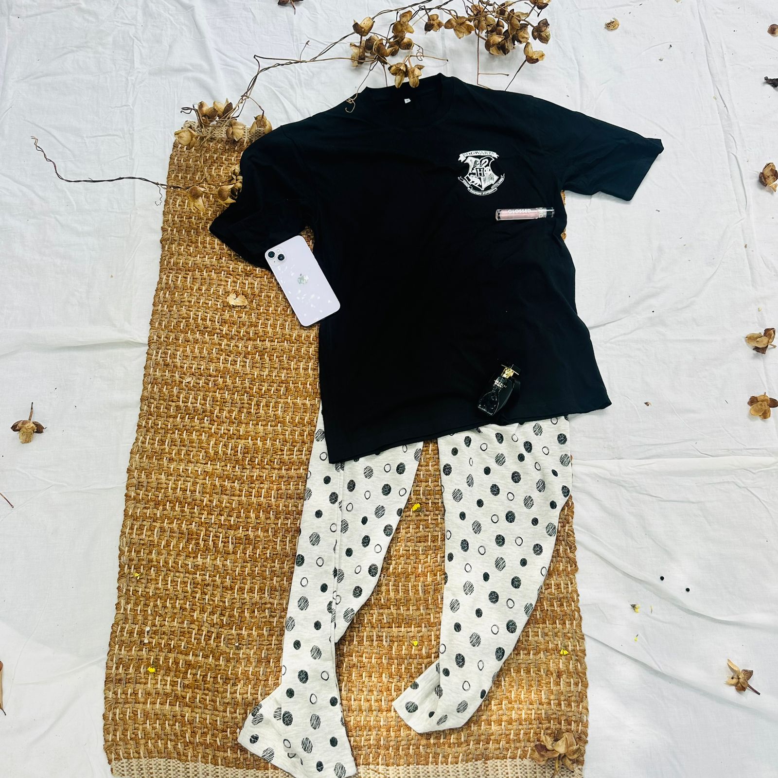 Black and White Dotted Pyjama Set