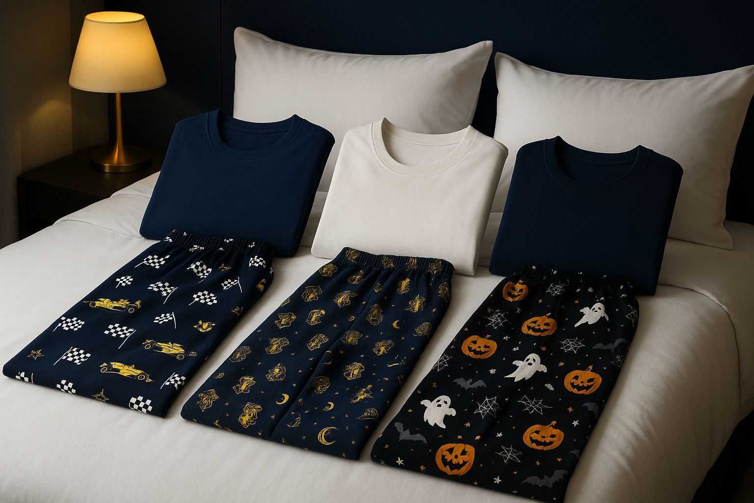 rmove the name napsteria should not have anyword and the pyjama are cotton knit tshirt and cotton fleece pajama pant - color for brand is Primary Midnight Blue (luxury, calming) → #0C1A2E

Dream Gold (accent) (magical, warm glow) → #FFD55A

Pure White (backgrounds) → #FFFFFF

Onyx Black (headings/text emphasis) → #000000

Cloud Gray (neutral elements, borders, shadows) → #F5F5F5